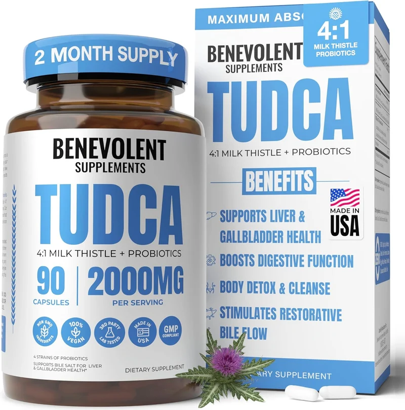 Benevolent Advanced TUDCA with 4:1 Milk Thistle and Probiotics Lactobacillus 2000mg 90 Vegan Caps