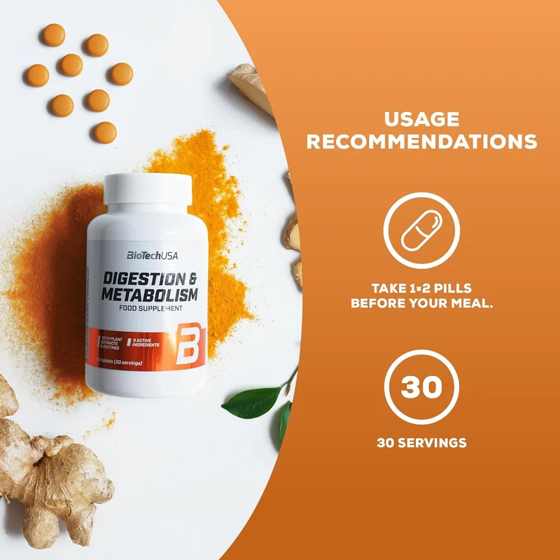 BioTechUSA Digestion & Metabolism Pills with Plant extracts enzymes Minerals and biotin 60 Tablet