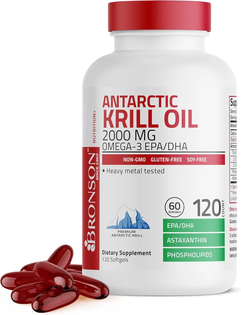 Bronson Antarctic Krill Oil 2000 mg with Omega-3s EPA DHA Astaxanthin and Phospholipids 120 Softgels