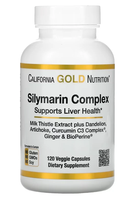 California Gold Nutrition Silymarin Complex Milk Thistle Extract Plus Dandelion, Artichoke, Curcumin C3 Complex Ginger and BioPerine 120 Veggie