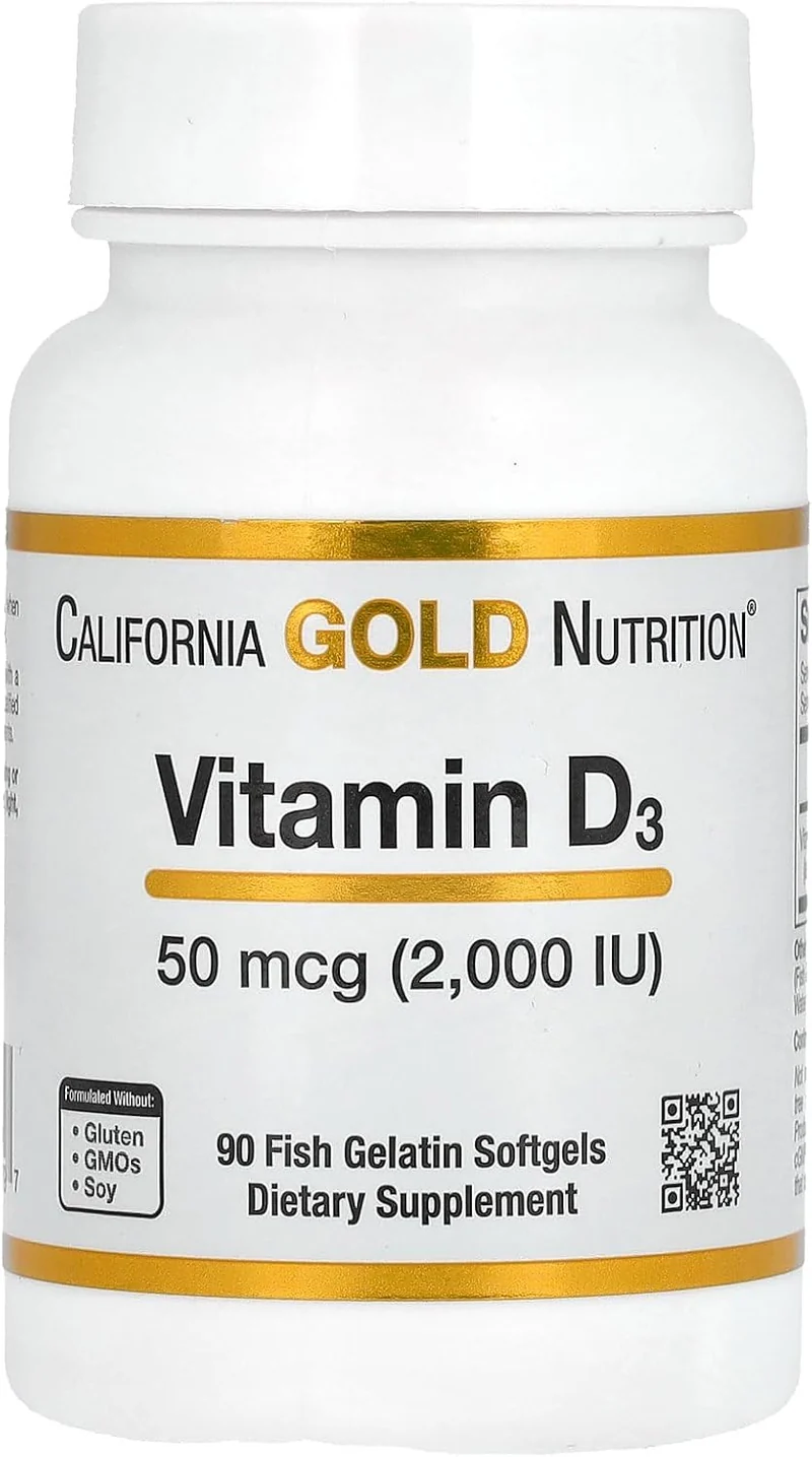 California Gold Nutrition Vitamin D3, 50 mcg (2,000 IU), 90 Fish Gelatin Softgels