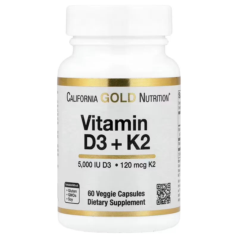 California Gold Nutrition Vitamin D3 + K2 MK-7 5000 IU 60 Veggie Caps