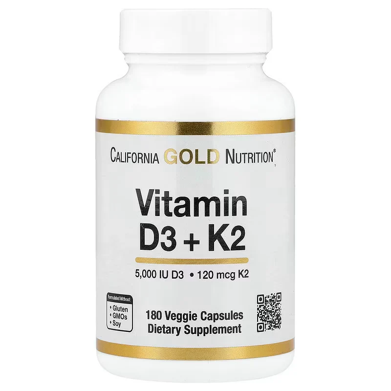 California Gold Nutrition Vitamin D3 + K2 MK7 180 Veggie Caps