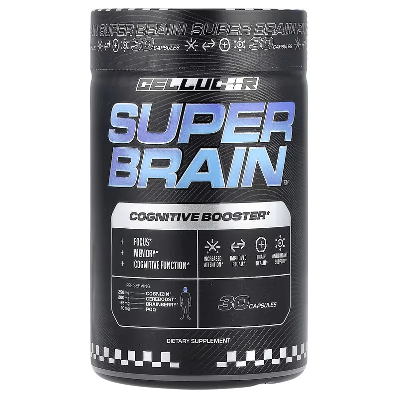 Cellucor Super Brain Cognitive Focus Vitamin B12 Folate Acetyl-L-Carnitine Cognizin Citicoline PQQ 30 Caps