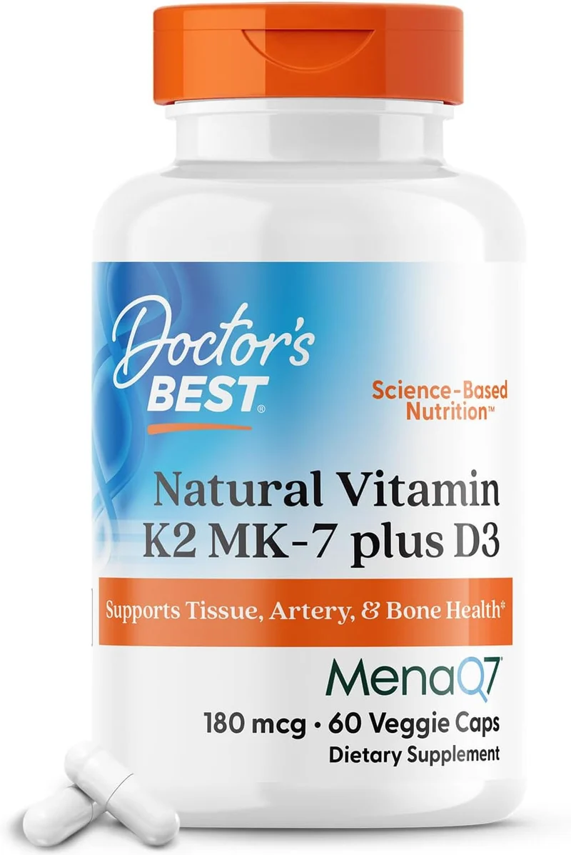 Doctor's Best Natural Vitamin K2 MK-7 plus D3 180 mcg 60 Veggie Caps
