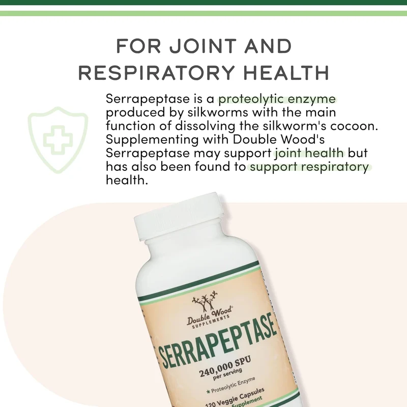 Double Wood Serrapeptase 240,000 Proteolytic Hearth Enzyme Joint Health 120 Caps