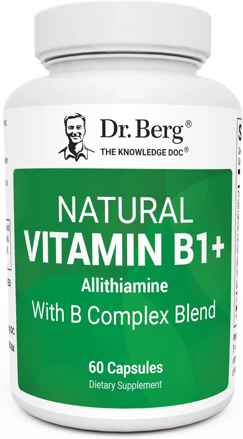 Dr. Berg Natural Vitamin B1 B6 B12 Complex Allithiamine Vitamin B1 Thiamin, Niacin, Folate, Magnesium & More - 60 Caps