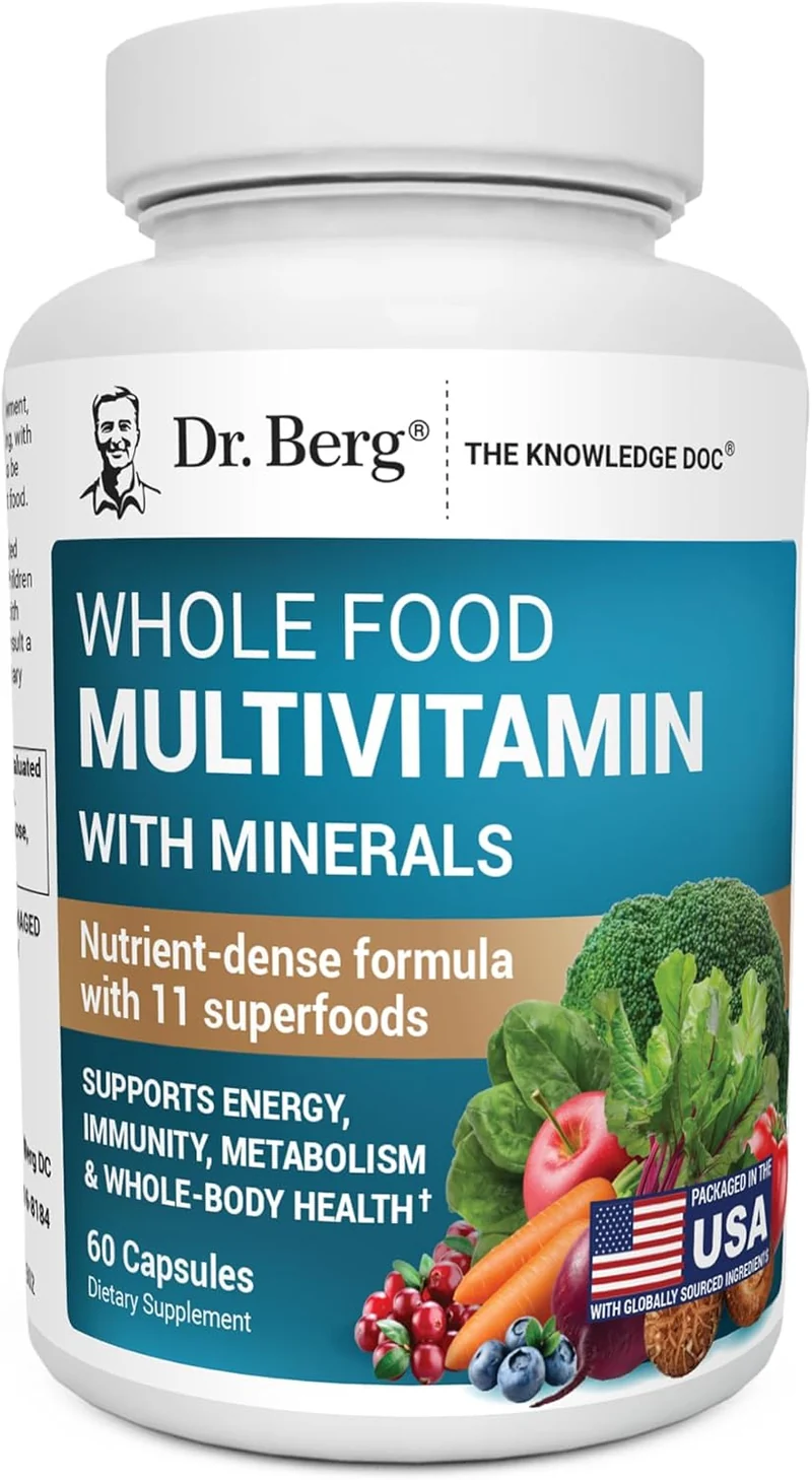 Dr. Berg Whole Food Multivitamin with Minerals Trace Mineral Benfotiamine Folate Alpha lipoic Acid 60 Caps
