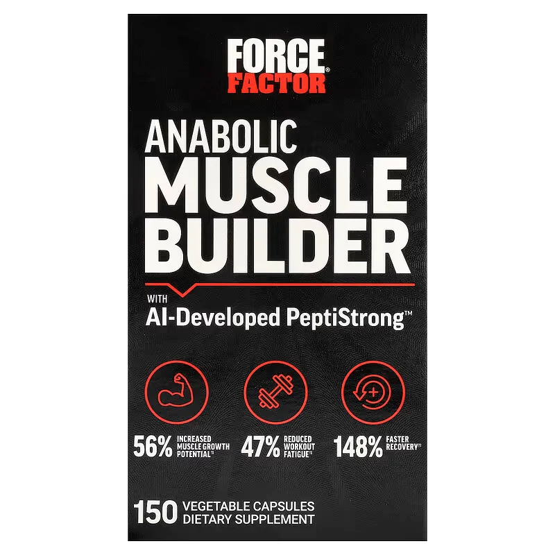 Force Factor Anabolic Muscle Builder With AI-Developed PeptiStrong Panax Ginseng Rhodiola 150 Vegetable Capsules