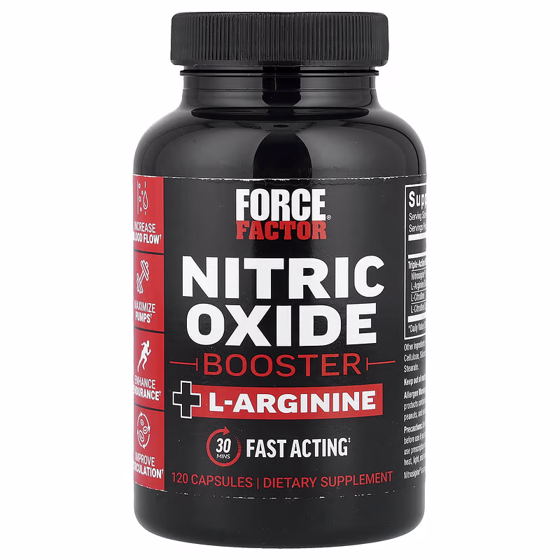 FORCE FACTOR Nitric Oxide Booster Fast-Acting L-Arginine Citrulline Maximize Muscle Pumps 120 Caps