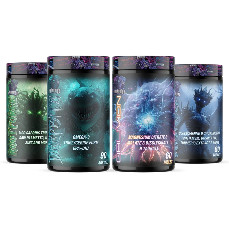 Grimsupps 4'lü Vitamin Seti - Magnezyum, Omega 3, Glukozamin, Tribulus