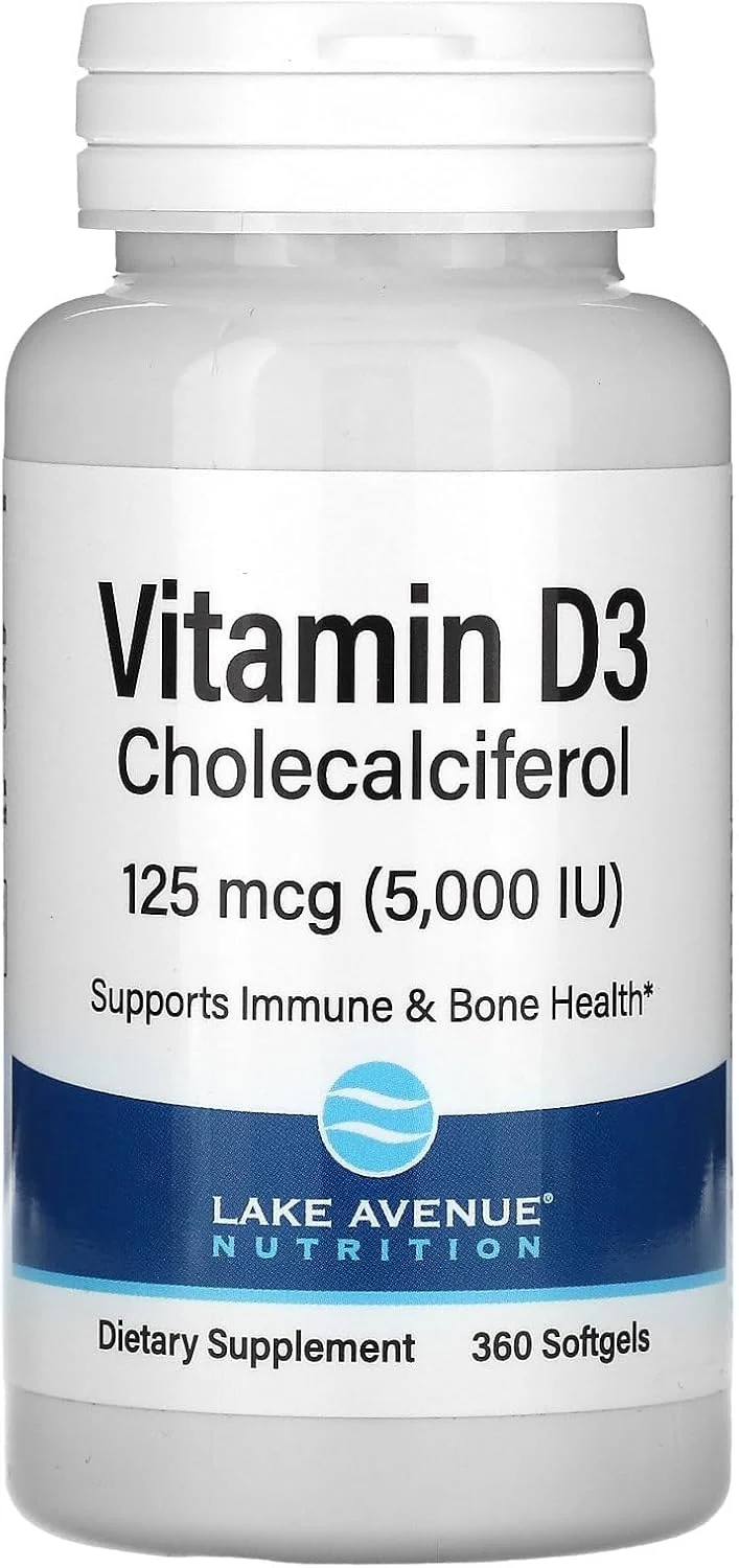 Lake Avenue Vitamin D3 Immune System Bone Health 5000 IU 360 Softgels