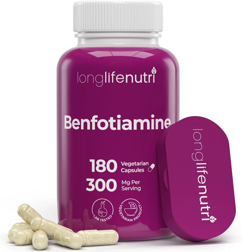 LongLifeNutri Benfotiamine 300mg Fat-Soluble B1 Thiamine 180 Vegetarian Capsules