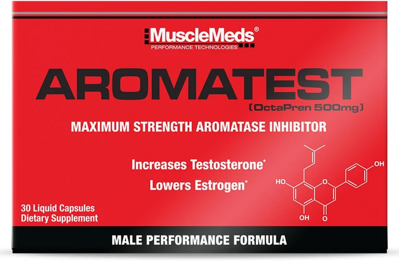 MuscleMeds AROMATEST Testosterone Booster & Aromatase Inhibitor Lowers Estrogen, Supports Muscle Building Strength Anti-Aging for Men 30 Liquid caps