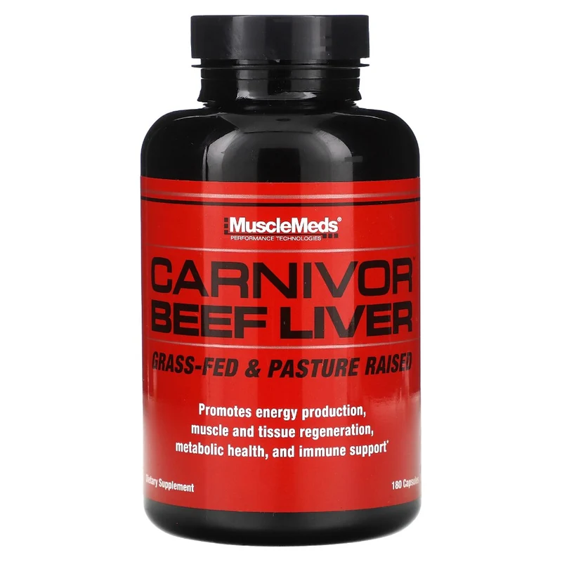 Musclemeds Carnivor Grass-Fed Beef LİVER B1+LİV52+IRON+FOLATE+COPPER+CHOLİNE+AMİNO 180 Capsules
