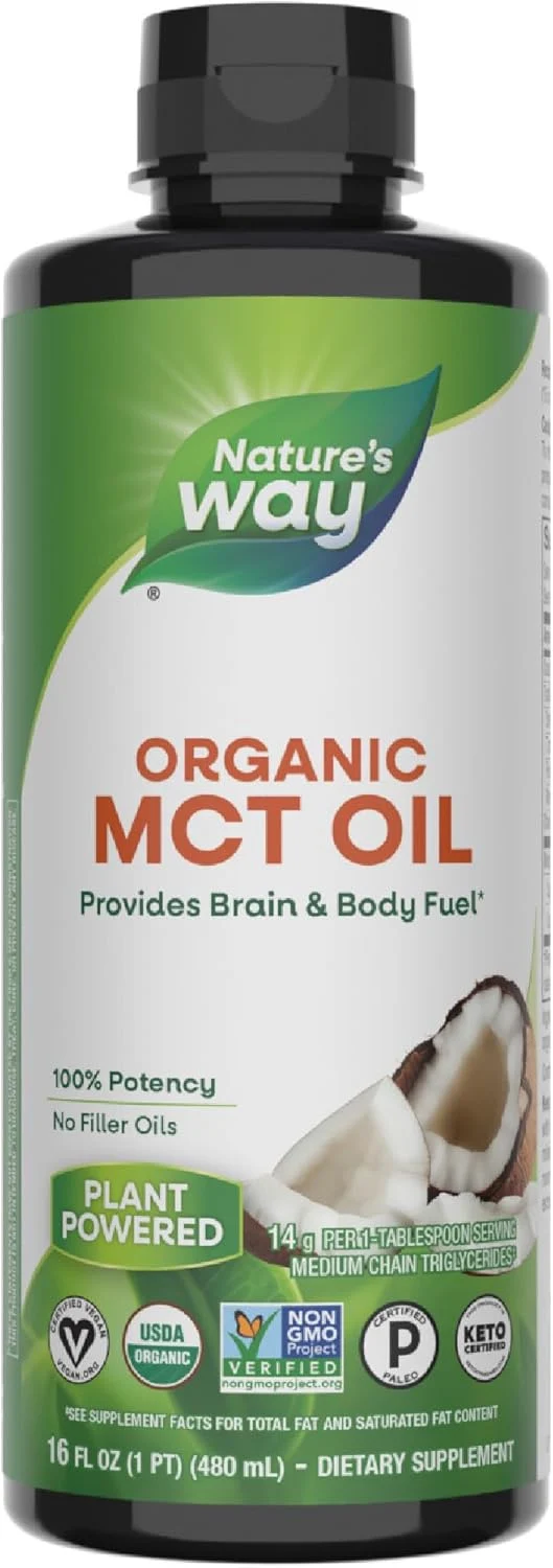 Nature's Way Organic MCT Oil Brain and Body Fuel from Coconuts C8 Caprylic Acid Keto