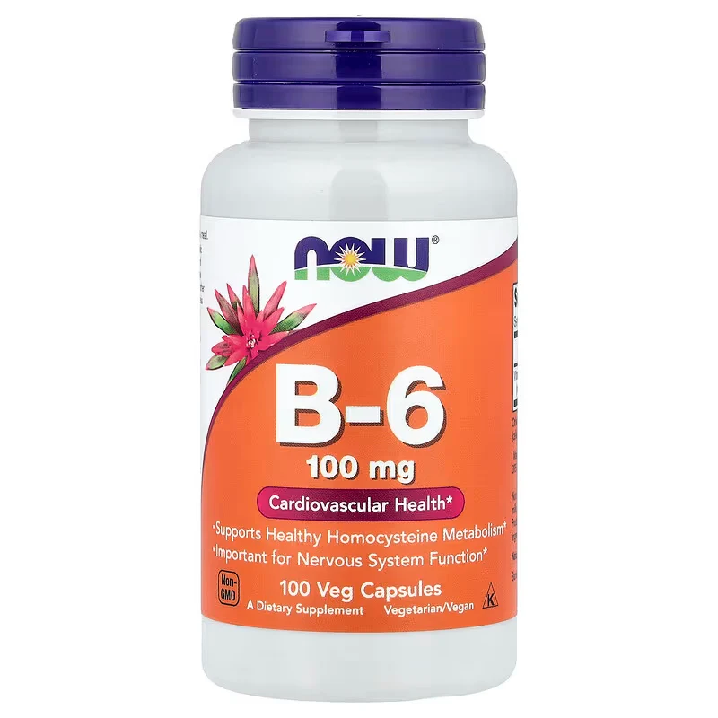 NOW Foods Vitamin B6 (Pyridoxine) 100 mg 100 Veg Capsules