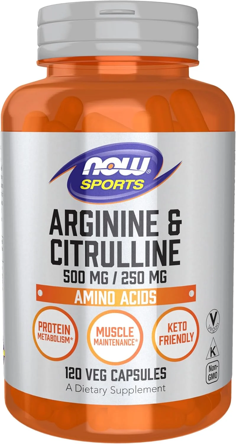 NOW Sports Nutrition Arginine & Citrulline 500 mg 250 mg Amino Acids 120 Veg Caps