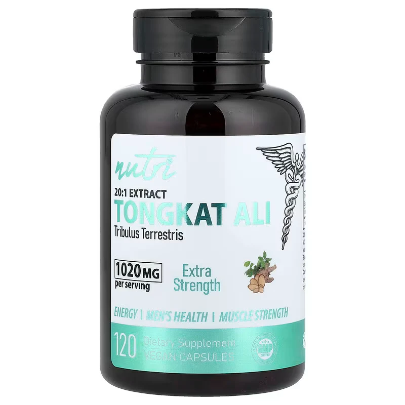 Nutri, 20:1 Extract Tongkat Ali Tribulus Eurycoma longifolia 120 Vegan Capsules