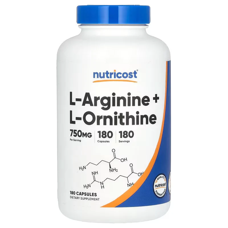 Nutricost L-Arginine + L-Ornithine Nitric Oxide 750 mg 180 Capsules