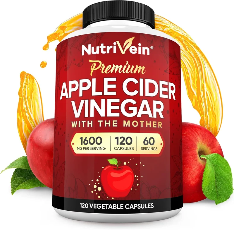 Nutrivein Premium Apple Cider Vinegar Digestion, Keto, Cleansing, and Balanced 1600 mg - 120 Caps