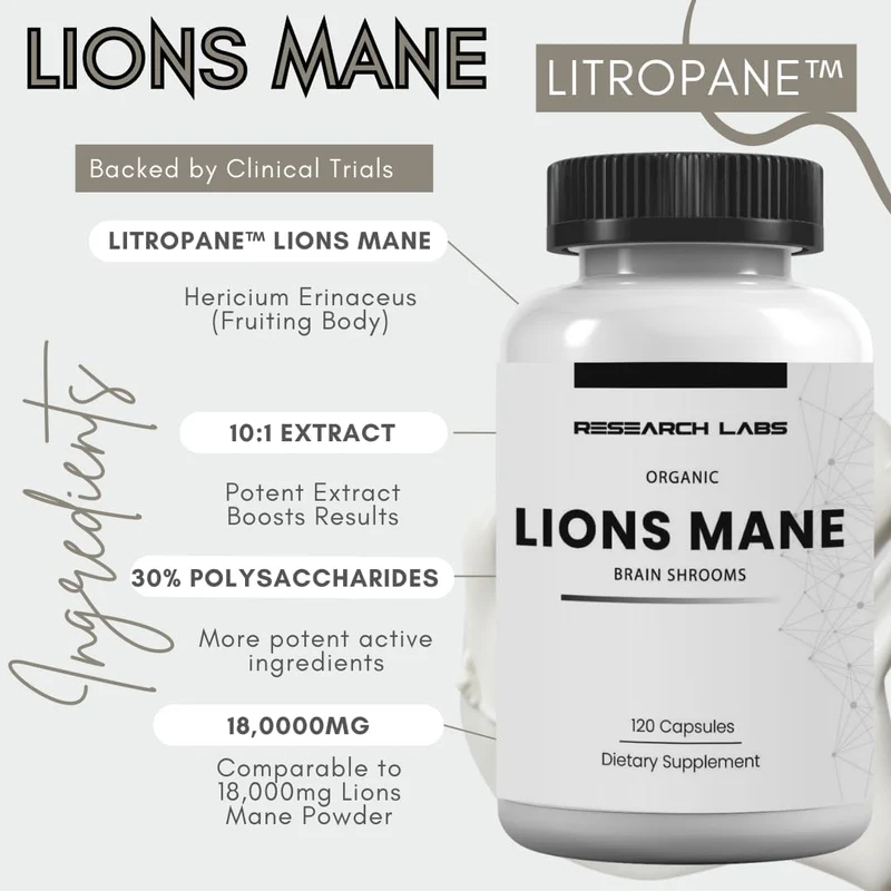 Research Labs Organic Lions Mane Immune System Booster & Nootropic Brain Support Mushroom 120 Caps