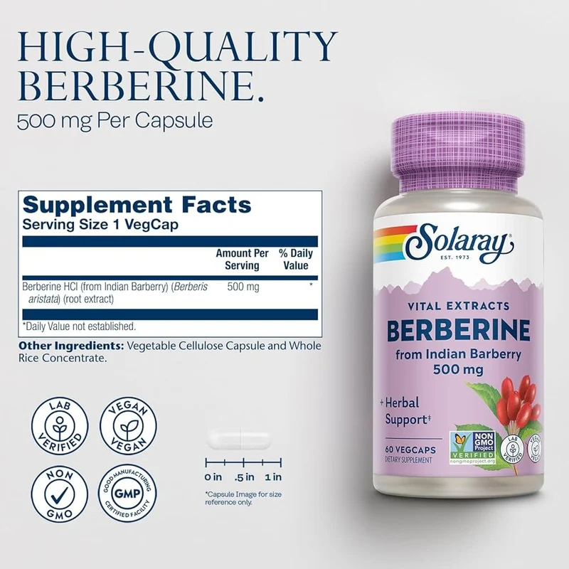 Solaray, Vital Extracts, Berberine, 500 mg, 60 VegCaps