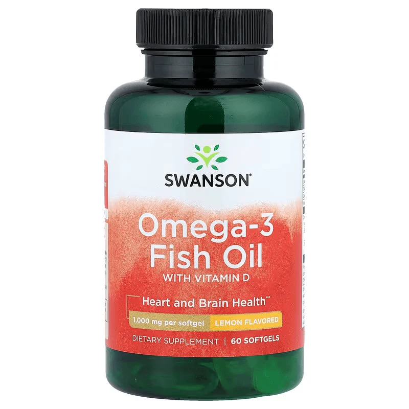 Swanson Omega 3 EPA DHA Fish Oil with Vitamin D3 Lemon 60 Softgels