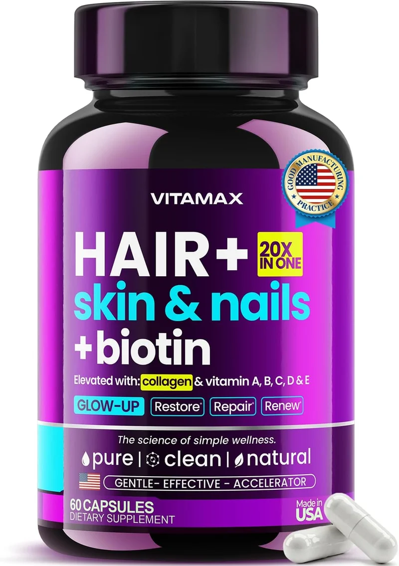 Vitamax Biotin Collagen Keratin Booster with Hyaluronic Acid Msm İnositol Astaxanthin 60 Caps