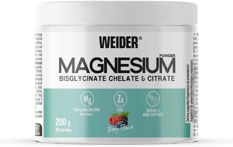 Weider Magnesium Powder 200g Magnesium Bisglycinate and Citrate in Powder with Zinc